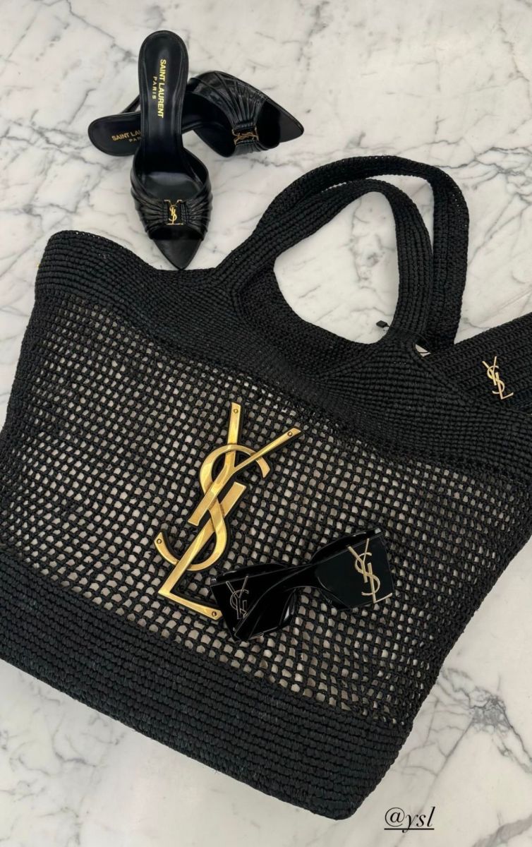 YSL Icare Siyah Hasır Örgü Tote Çanta