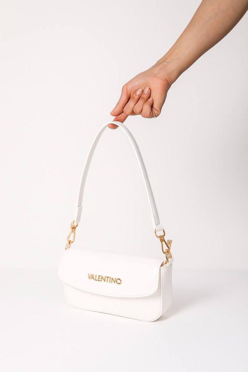 Valentino Beyaz Patent Deri Baguette Omuz Çantası