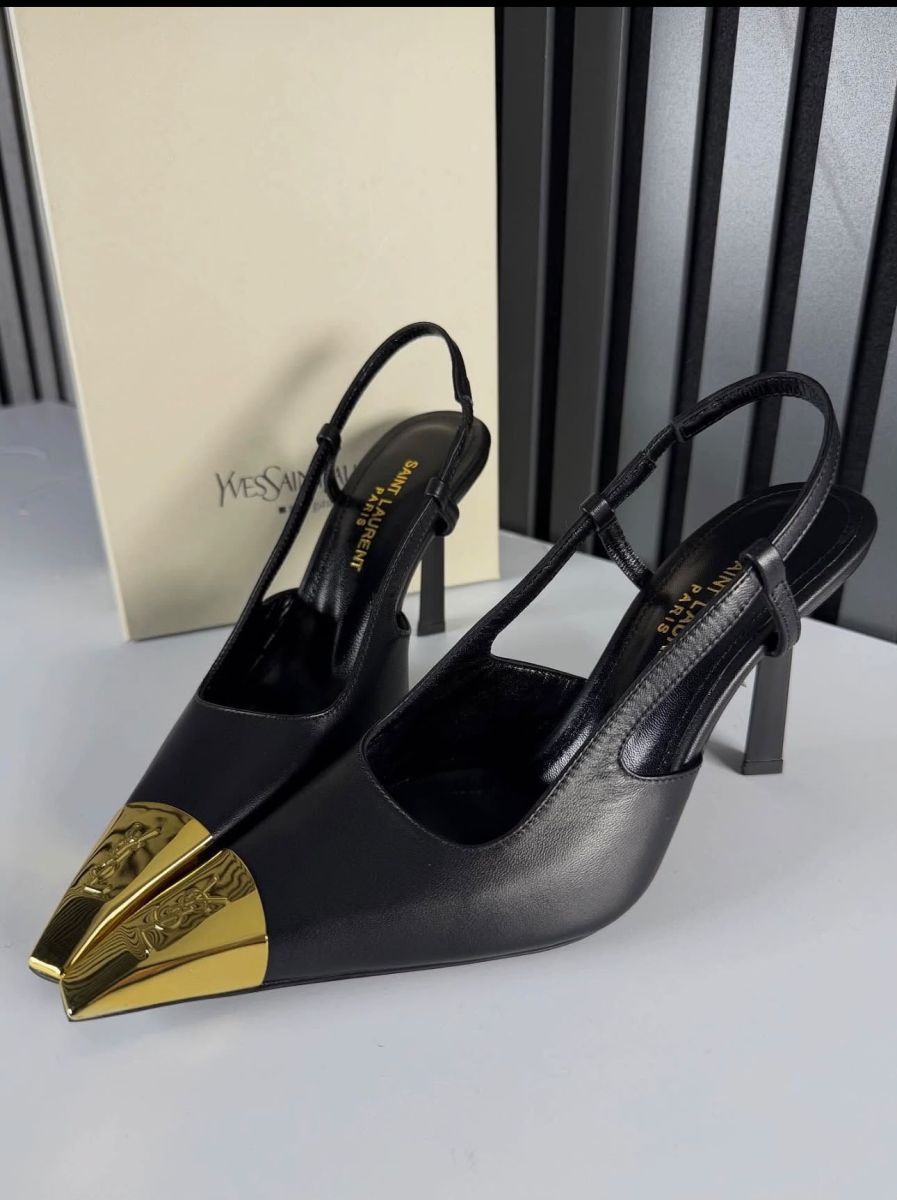 Saint Laurent Gold Uçlu Slingback Topuklu